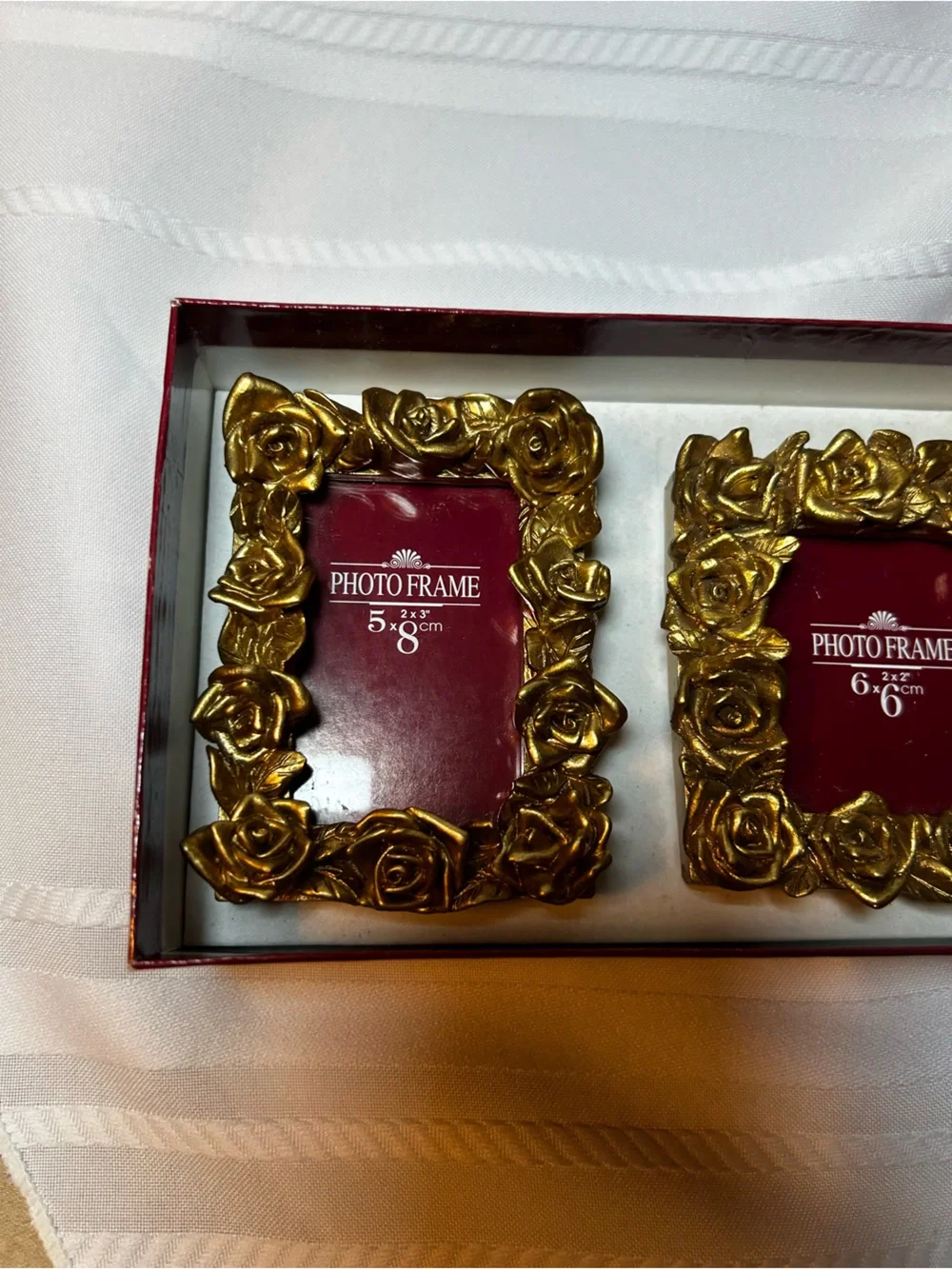 Vintage In Box Set of Three Gold Rose Picture Frames Floral Home Decor Accents